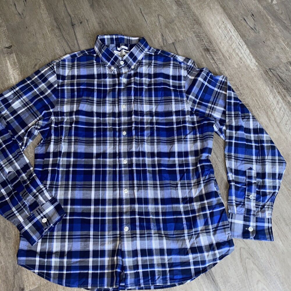 Old Navy Mens Large The Classic Shirt Blue Plaid Collared Long Sleeve